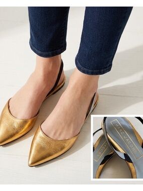 Marc Jacobs Metallic Gold Pointed Toe Slingback Flats -6